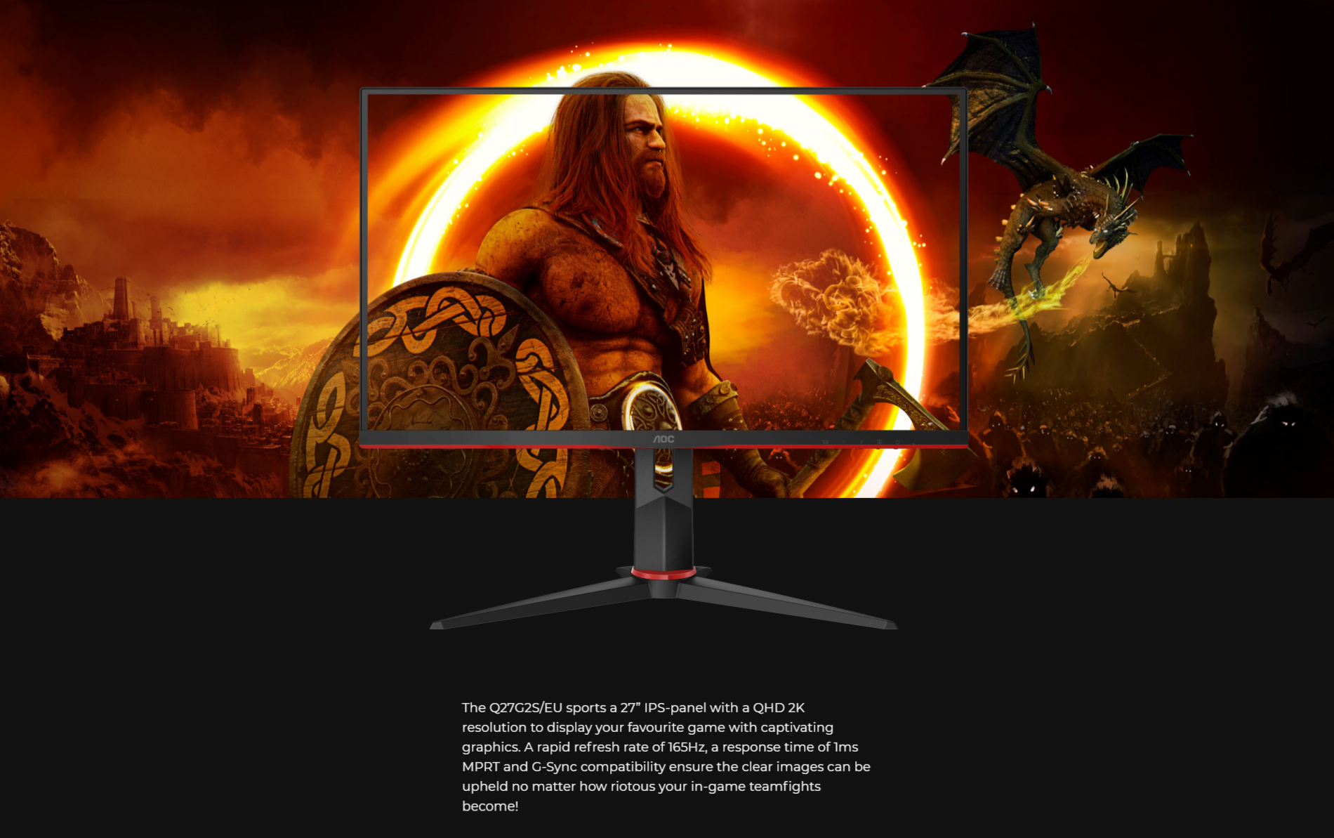 A large marketing image providing additional information about the product AOC Gaming Q27G2S/EU 27" QHD 165Hz IPS Monitor - Additional alt info not provided